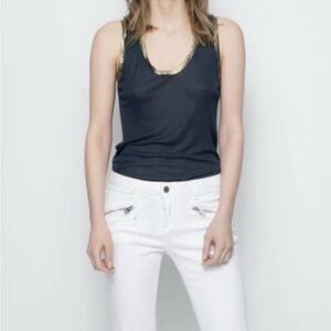 Zadig & Voltaire Black Tank Top with Gold Trim Size Medium